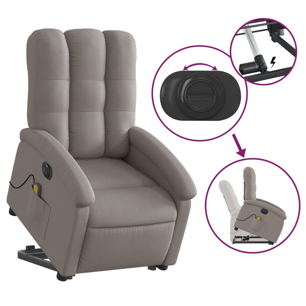 Sta-Op-Massagestoel Stof Taupe Ja Elektrisch verstelbaar