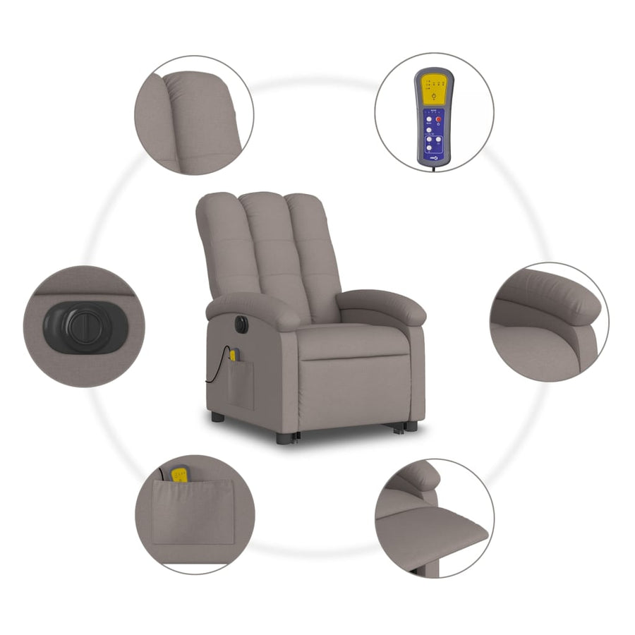 Sta-Op-Massagestoel Stof Taupe Ja Elektrisch verstelbaar