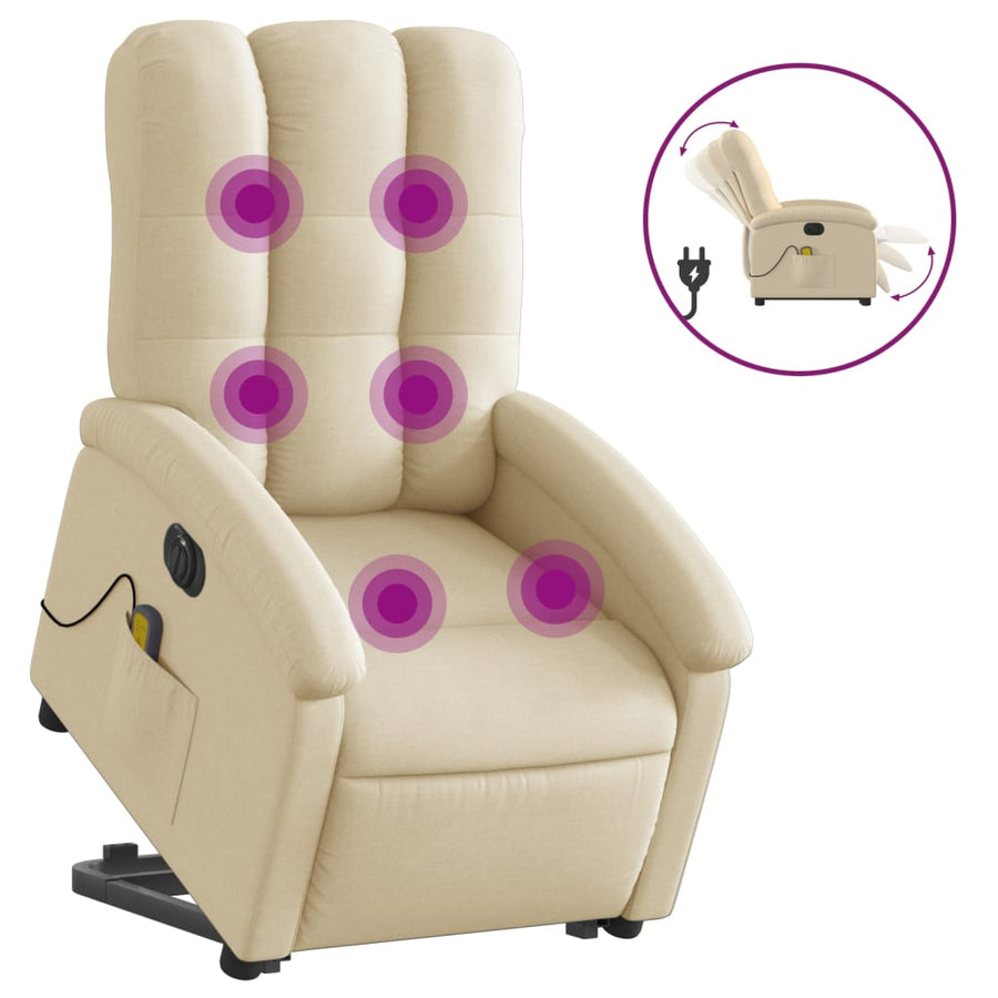 Sta-Op-Massagestoel Stof Kleurig Crème Ja Elektrisch verstelbaar