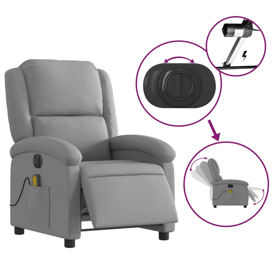 Massagestoel Stof Lichtgrijs Ja Elektrisch verstelbaar