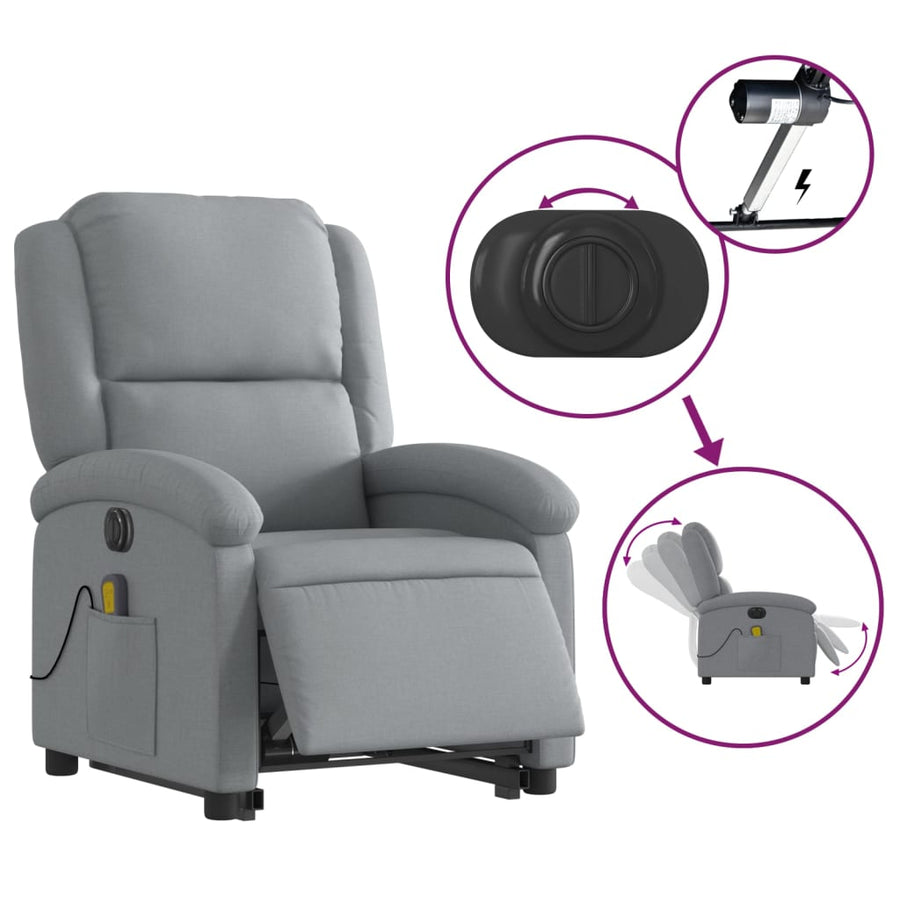 Sta-Op-Massagestoel Stof Lichtgrijs Ja Elektrisch verstelbaar