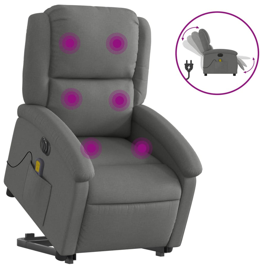 Sta-Op-Massagestoel Stof Donkergrijs Ja Elektrisch verstelbaar