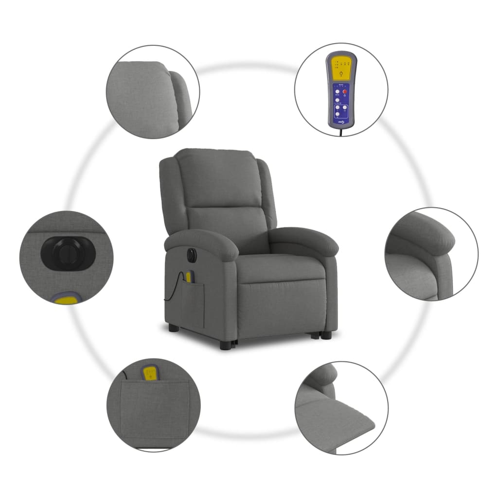 Sta-Op-Massagestoel Stof Donkergrijs Ja Elektrisch verstelbaar