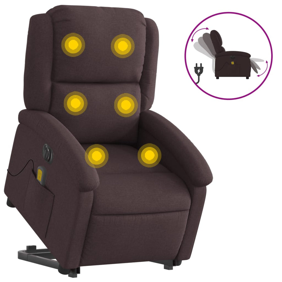 Sta-Op-Massagestoel Stof Donkerbruin Ja Elektrisch verstelbaar