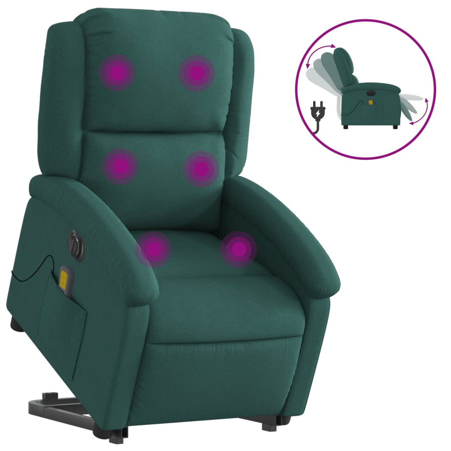 Sta-Op-Massagestoel Stof Donkergroen Ja Elektrisch verstelbaar