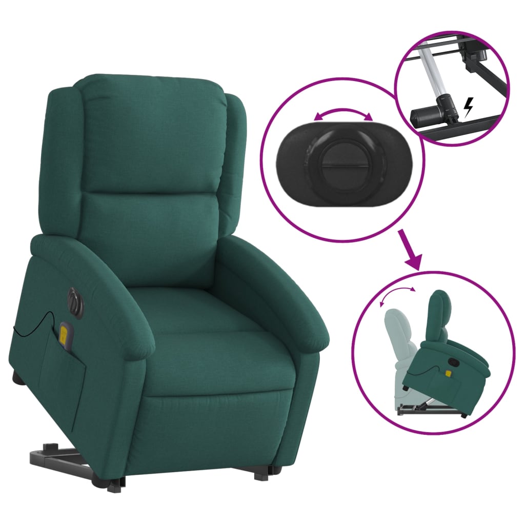 Sta-Op-Massagestoel Stof Donkergroen Ja Elektrisch verstelbaar