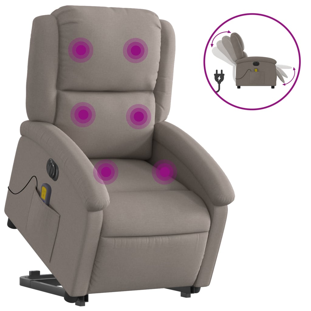Sta-Op-Massagestoel Stof Taupe Ja Elektrisch verstelbaar