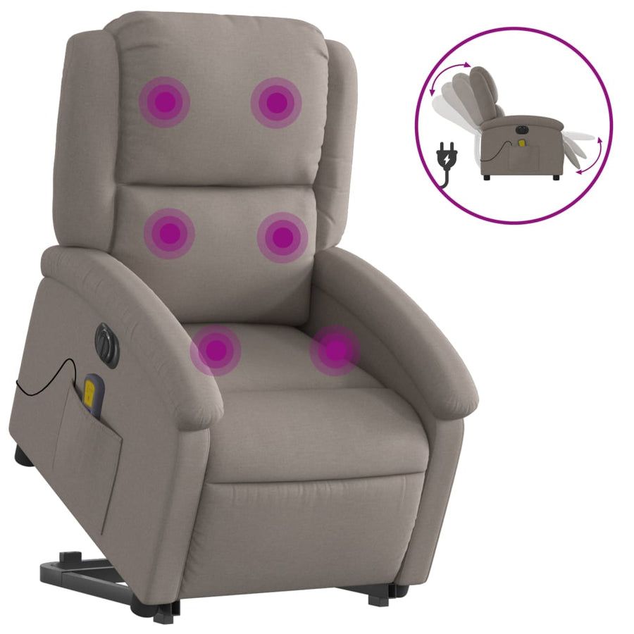 Sta-Op-Massagestoel Stof Taupe Ja Elektrisch verstelbaar