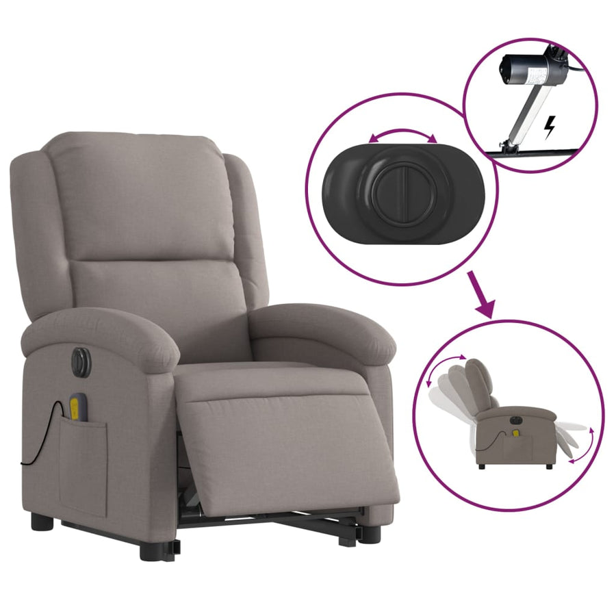 Sta-Op-Massagestoel Stof Taupe Ja Elektrisch verstelbaar