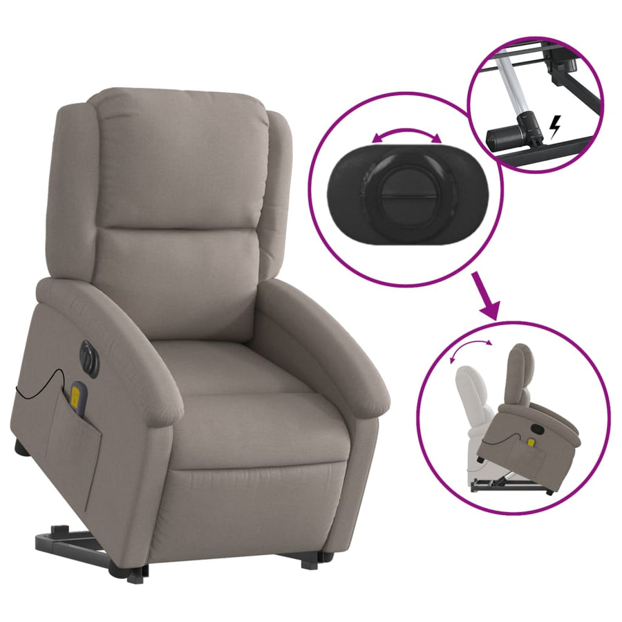 Sta-Op-Massagestoel Stof Taupe Ja Elektrisch verstelbaar