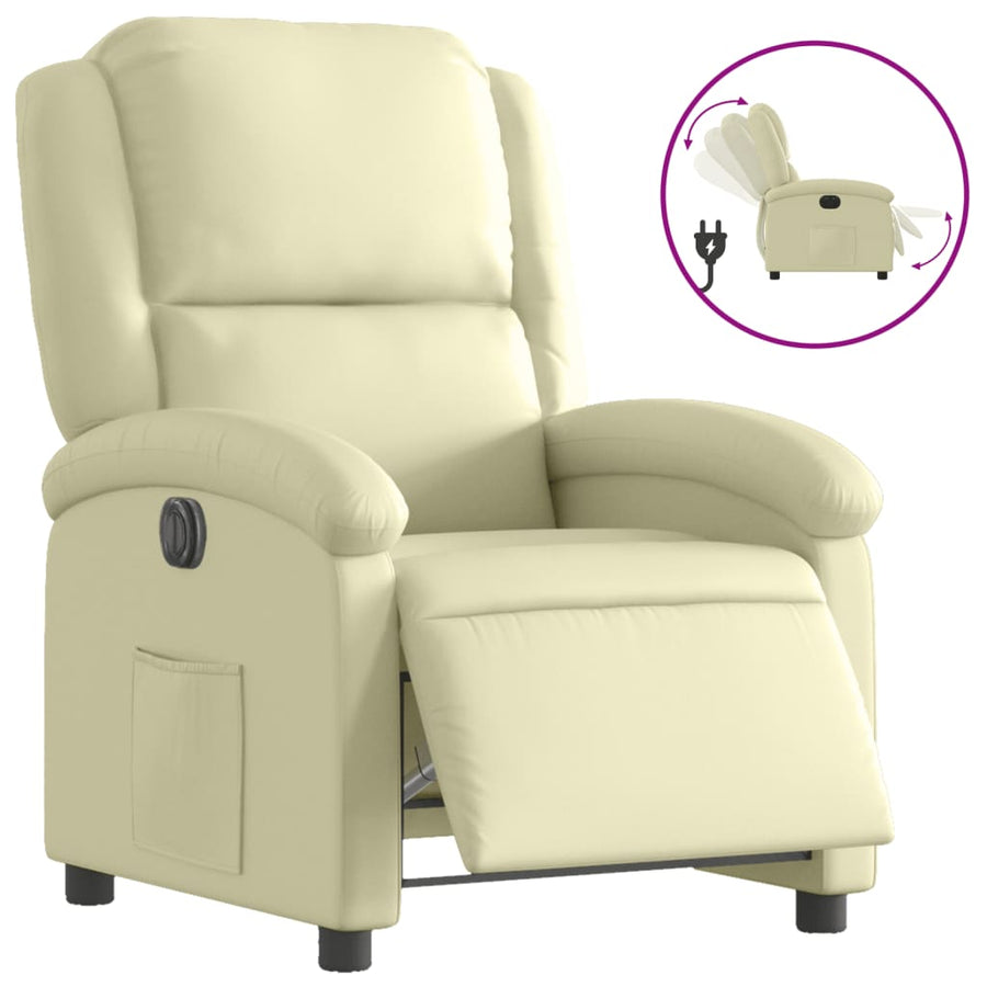 Fauteuil elektrisch verstelbaar echt leer crèmekleurig Nee Elektrisch verstelbaar
