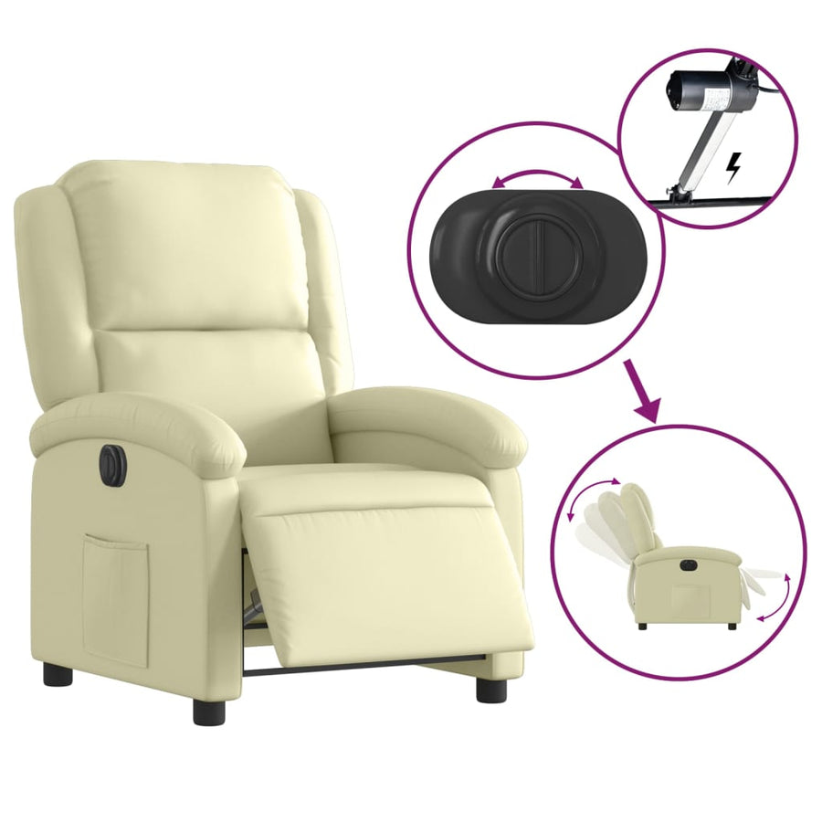 Fauteuil elektrisch verstelbaar echt leer crèmekleurig Nee Elektrisch verstelbaar