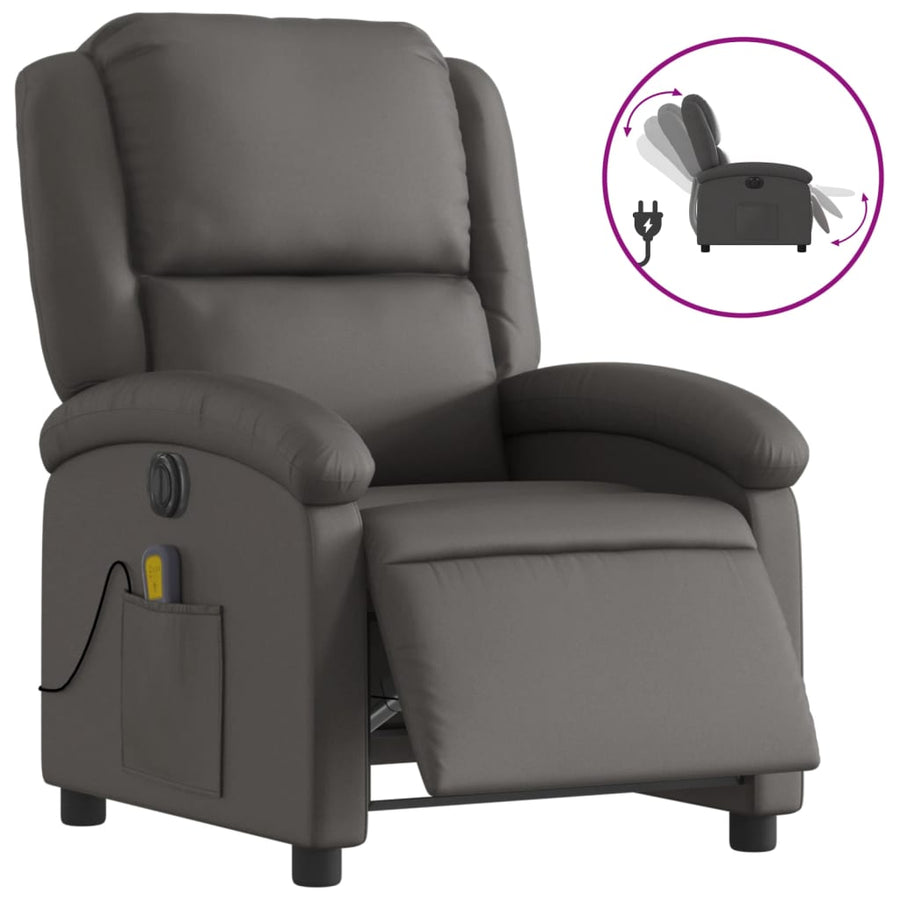 Fauteuil verstelbaar elektrisch echt leer grijs