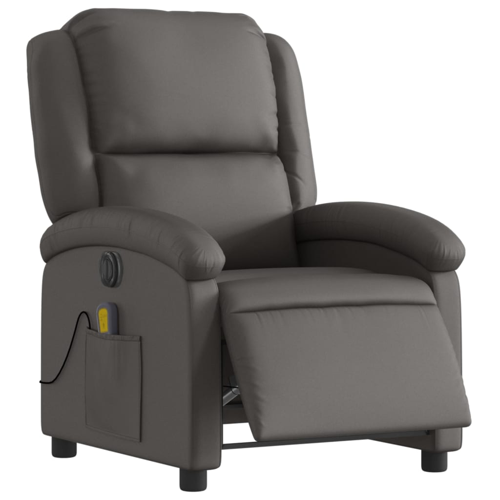 Fauteuil verstelbaar elektrisch echt leer grijs