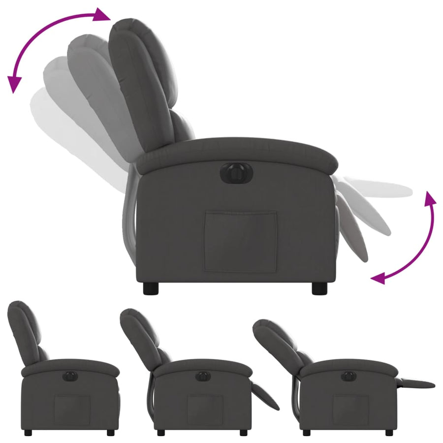 Fauteuil verstelbaar elektrisch echt leer grijs