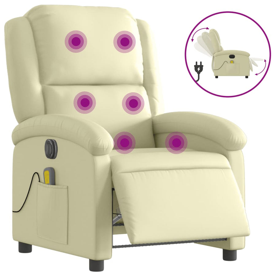 Massagestoel Verstelbaar Elektrisch Echt Leer Kleurig Crème Ja Elektrisch verstelbaar