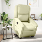Electric lift-assist recliner, genuine leather, cream-colored