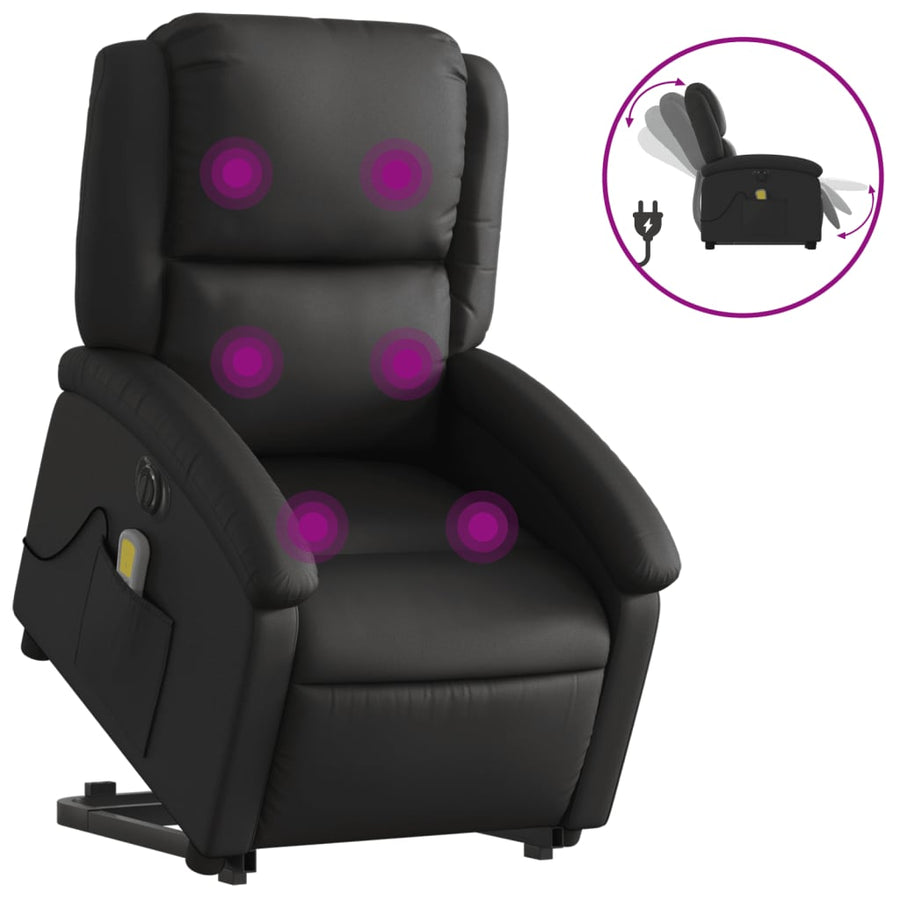 Sta-Op-Massagestoel Elektrisch Echt Leer Zwart Ja Elektrisch verstelbaar