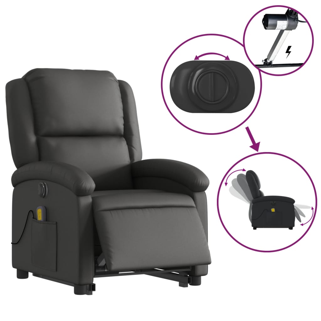 Sta-Op-Massagestoel Elektrisch Echt Leer Zwart Ja Elektrisch verstelbaar