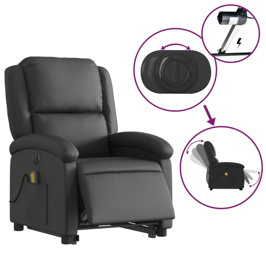 Sta-Op-Massagestoel Elektrisch Echt Leer Zwart Ja Elektrisch verstelbaar