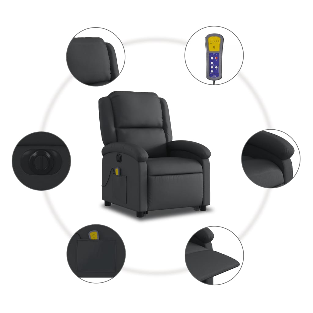 Sta-Op-Massagestoel Elektrisch Echt Leer Zwart Ja Elektrisch verstelbaar