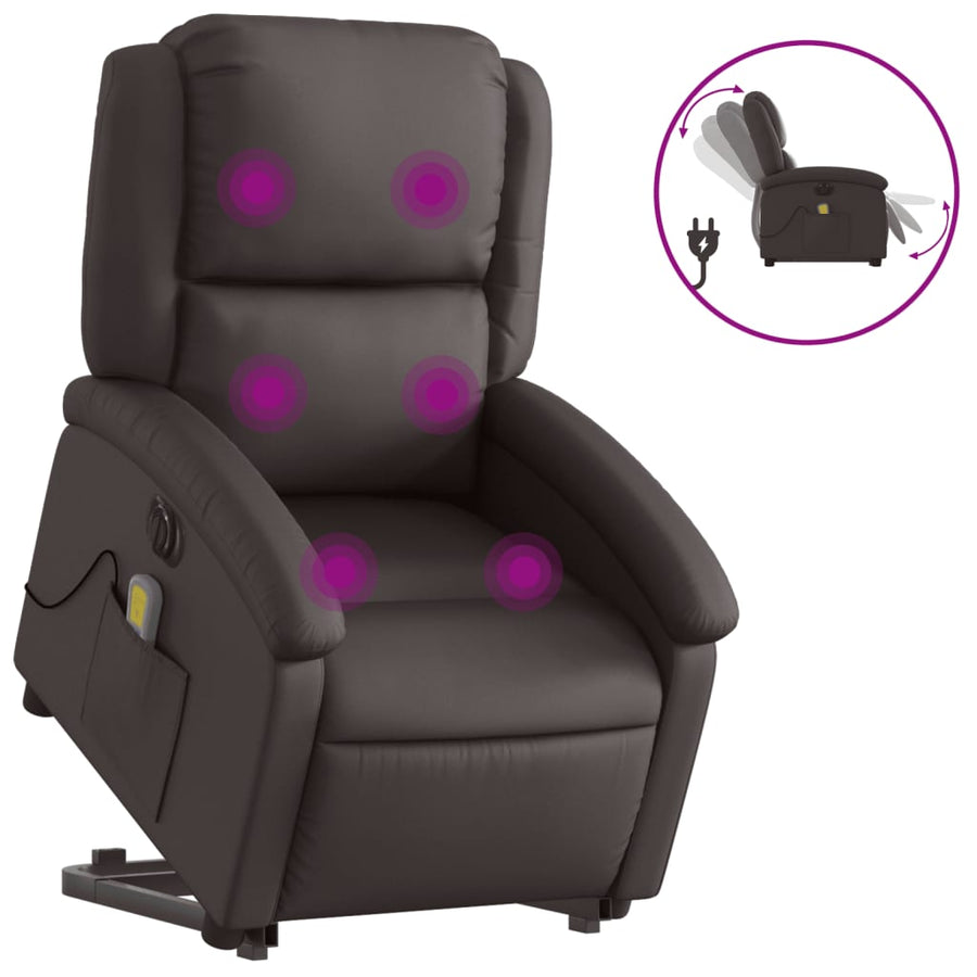 Sta-Op-Massagestoel Elektrisch Echt Leer Donkerbruin Ja Elektrisch verstelbaar