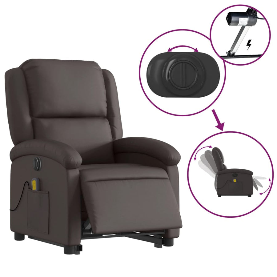 Sta-Op-Massagestoel Elektrisch Echt Leer Donkerbruin Ja Elektrisch verstelbaar
