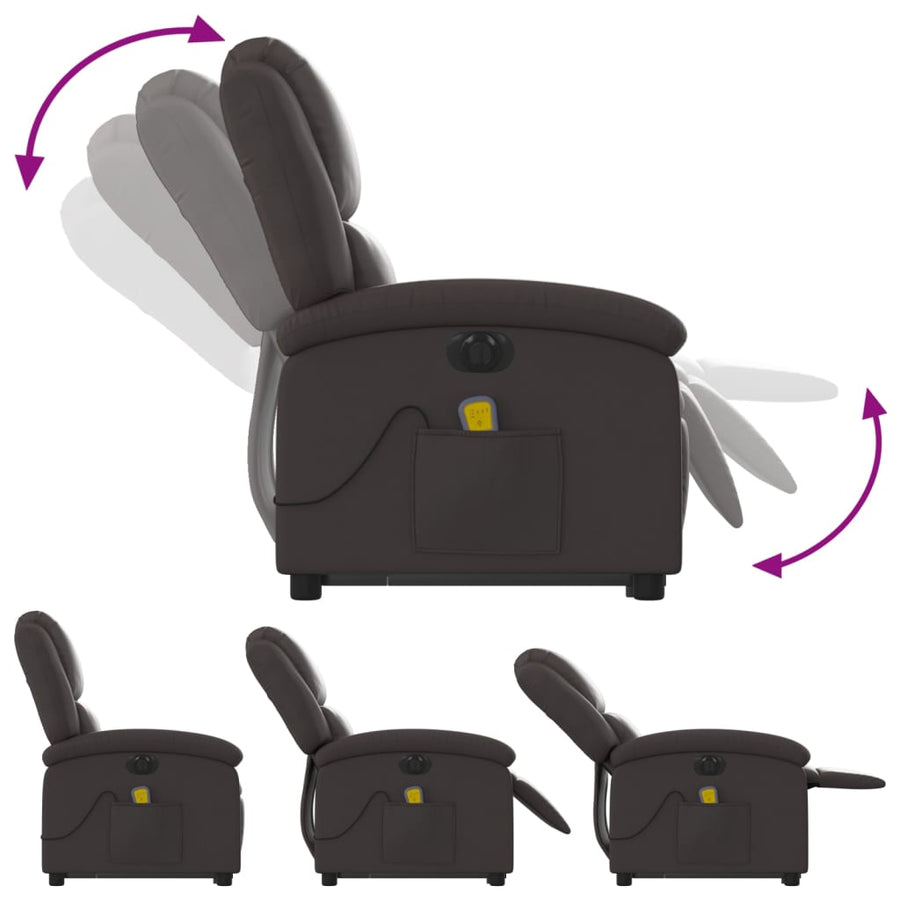 Sta-Op-Massagestoel Elektrisch Echt Leer Donkerbruin Ja Elektrisch verstelbaar