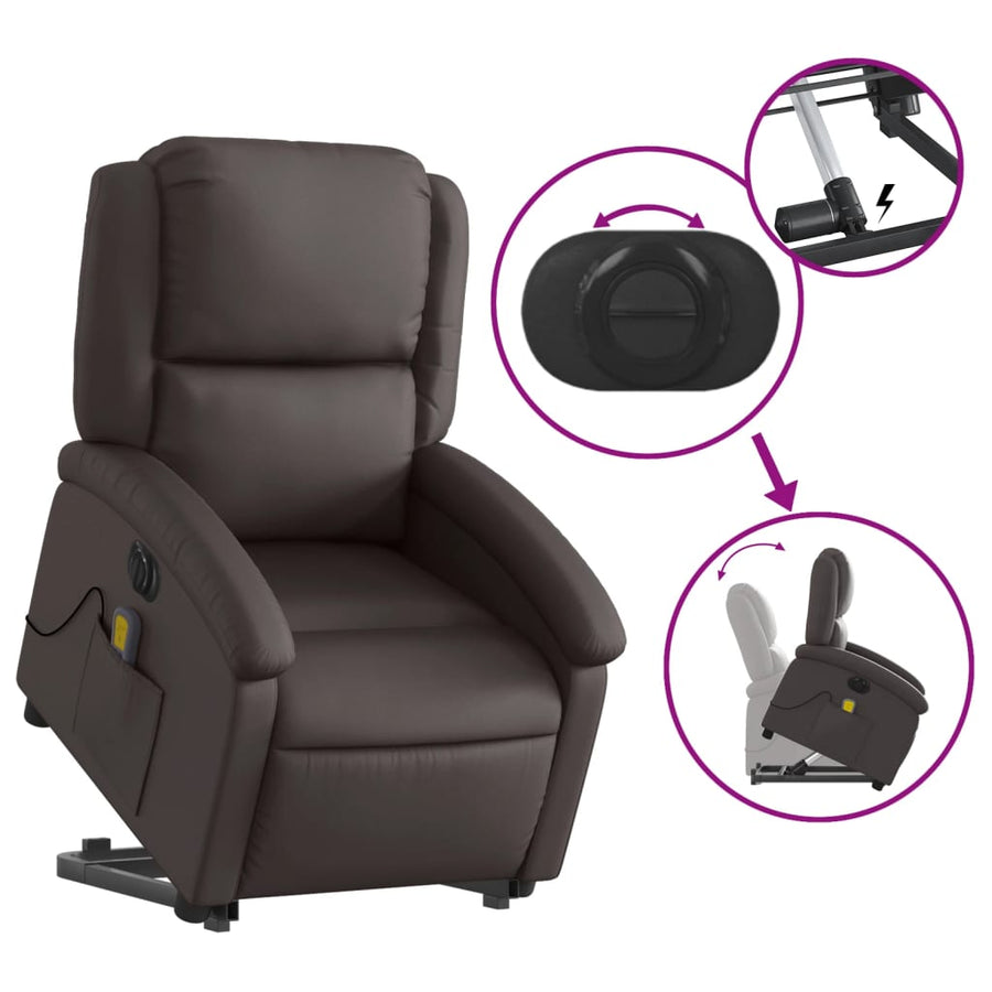 Sta-Op-Massagestoel Elektrisch Echt Leer Donkerbruin Ja Elektrisch verstelbaar