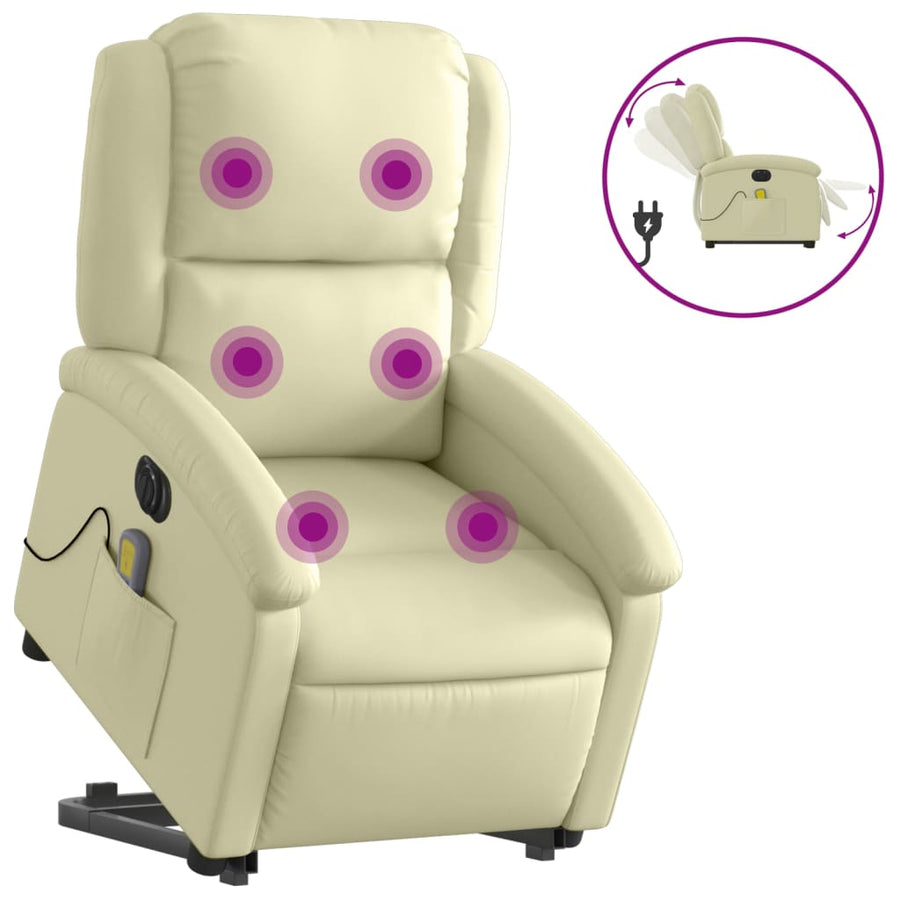 Sta-Op-Massagestoel Elektrisch Echt Leer Kleurig Crème Ja Elektrisch verstelbaar