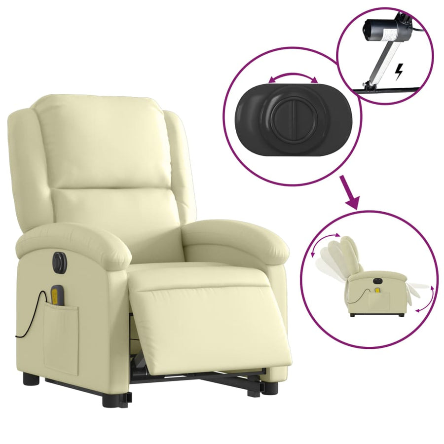 Sta-Op-Massagestoel Elektrisch Echt Leer Kleurig Crème Ja Elektrisch verstelbaar