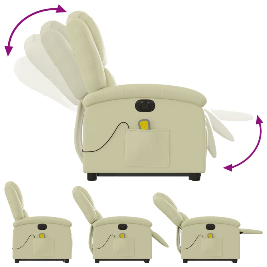Sta-Op-Massagestoel Elektrisch Echt Leer Kleurig Crème Ja Elektrisch verstelbaar