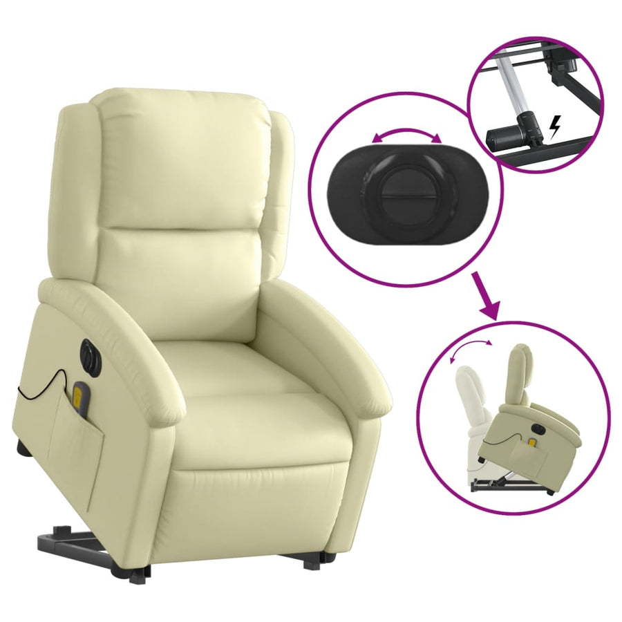 Sta-Op-Massagestoel Elektrisch Echt Leer Kleurig Crème Ja Elektrisch verstelbaar