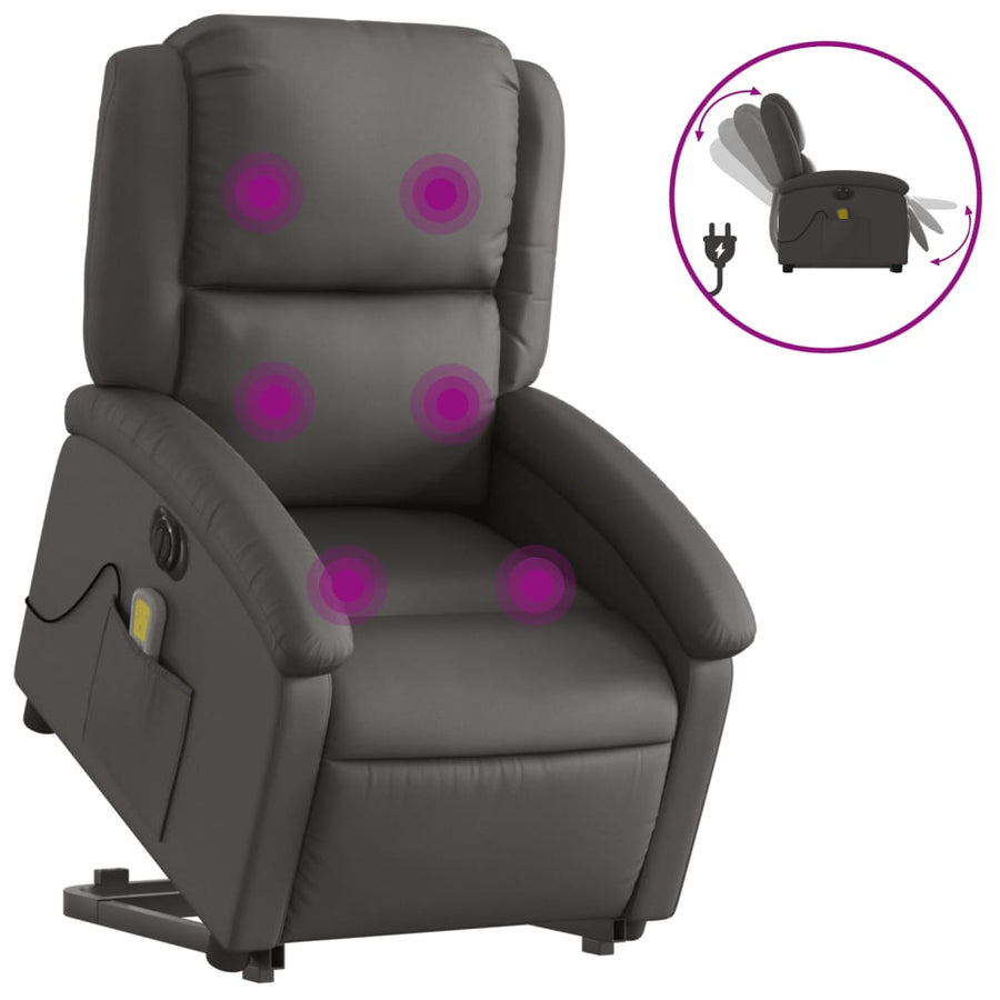 Sta-Op-Massagestoel Elektrisch Echt Leer Grijs Ja Elektrisch verstelbaar