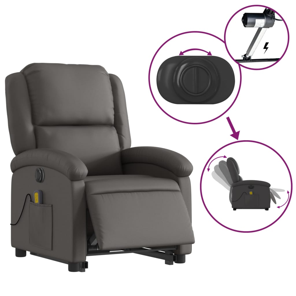 Sta-Op-Massagestoel Elektrisch Echt Leer Grijs Ja Elektrisch verstelbaar