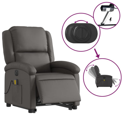 Sta-Op-Massagestoel Elektrisch Echt Leer Grijs Ja Elektrisch verstelbaar