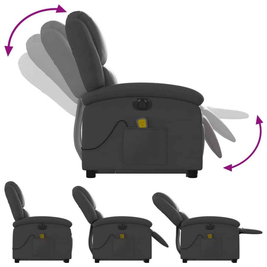 Sta-Op-Massagestoel Elektrisch Echt Leer Grijs Ja Elektrisch verstelbaar