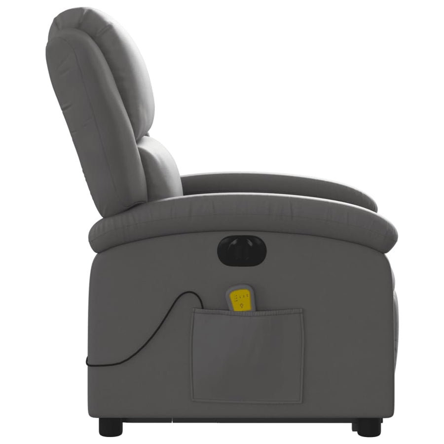 Sta-Op-Massagestoel Elektrisch Echt Leer Grijs Ja Elektrisch verstelbaar