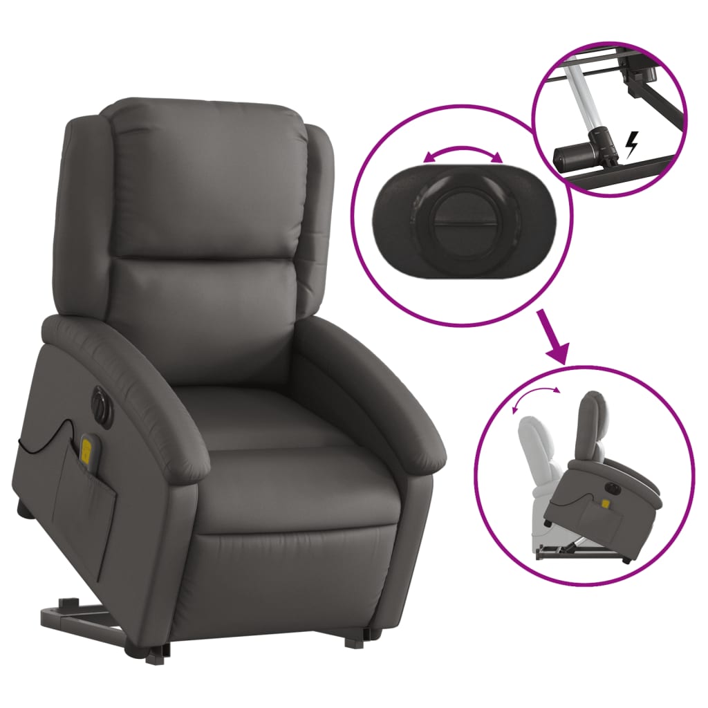 Sta-Op-Massagestoel Elektrisch Echt Leer Grijs Ja Elektrisch verstelbaar