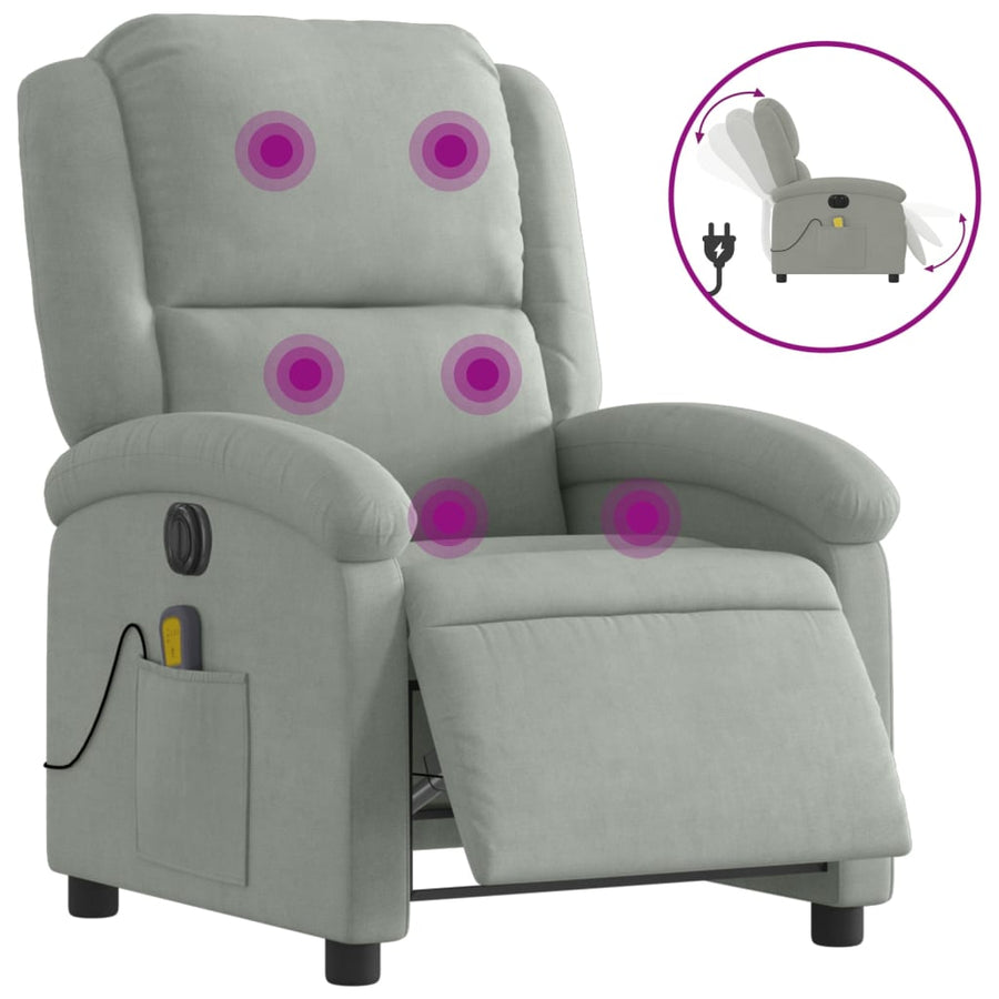 Massagestoel Fluweel Lichtgrijs Ja Elektrisch verstelbaar