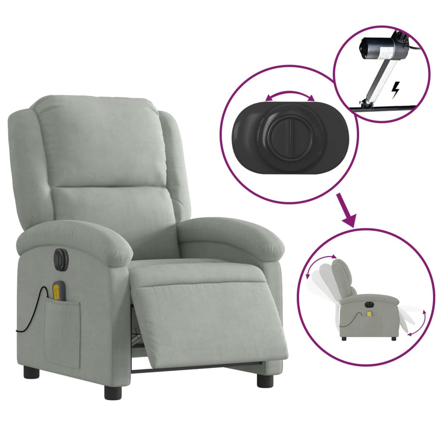 Massagestoel Fluweel Lichtgrijs Ja Elektrisch verstelbaar