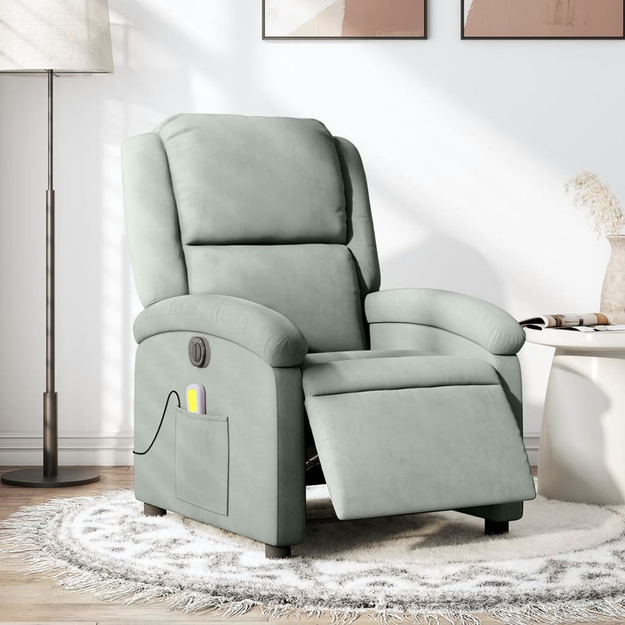 Massagestoel Fluweel Lichtgrijs Ja Elektrisch verstelbaar