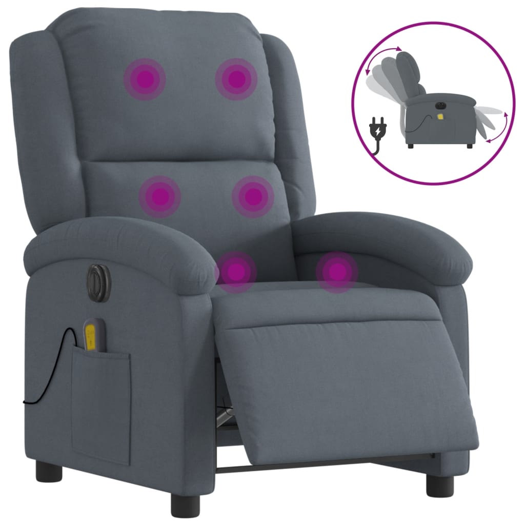Massagestoel Fluweel Donkergrijs Ja Elektrisch verstelbaar