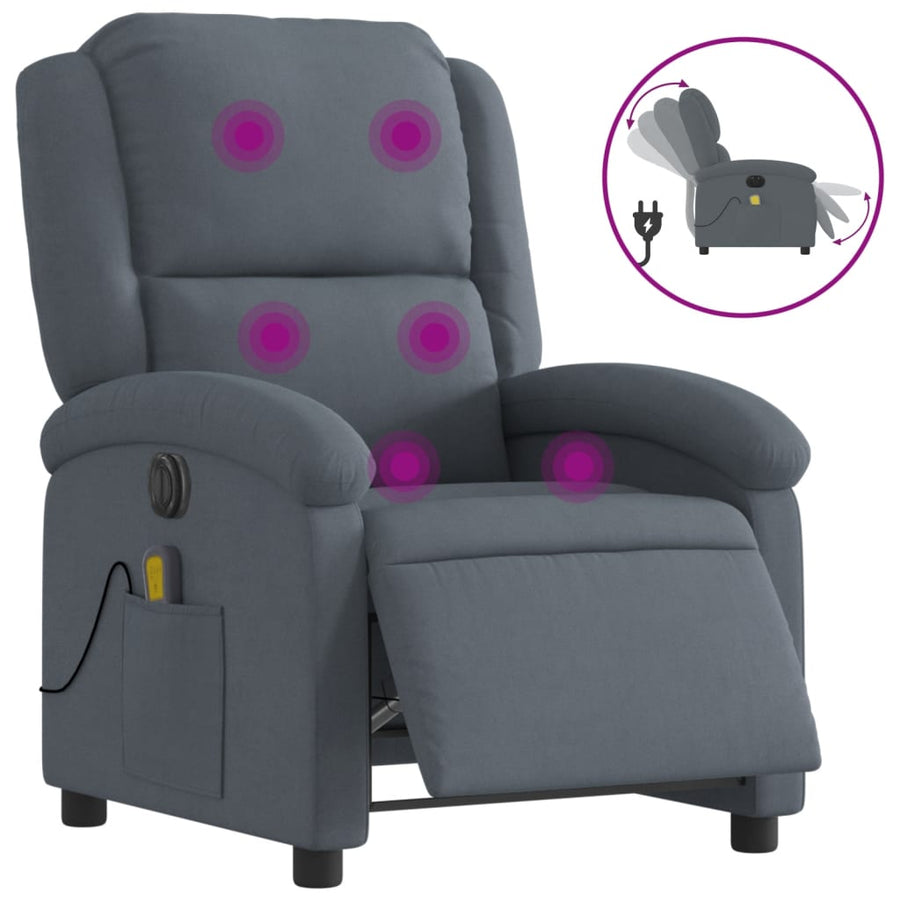 Massagestoel Fluweel Donkergrijs Ja Elektrisch verstelbaar
