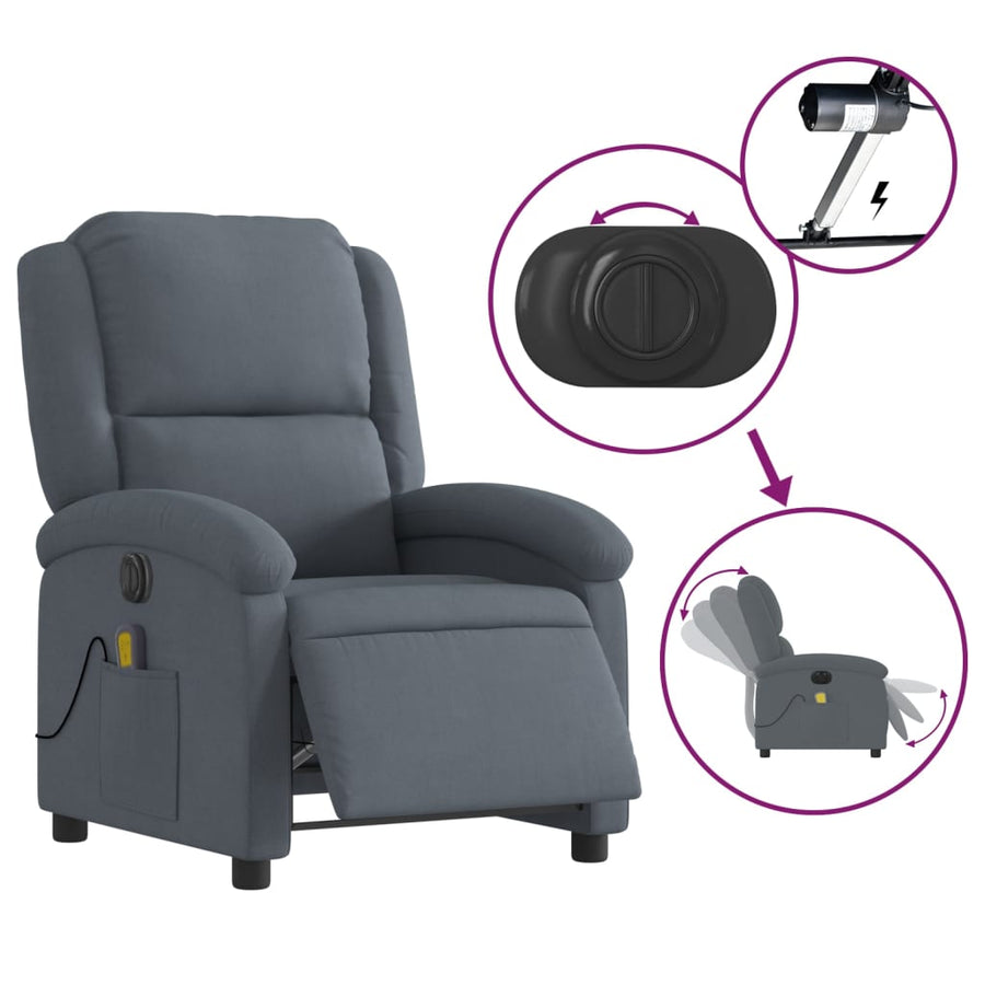 Massagestoel Fluweel Donkergrijs Ja Elektrisch verstelbaar