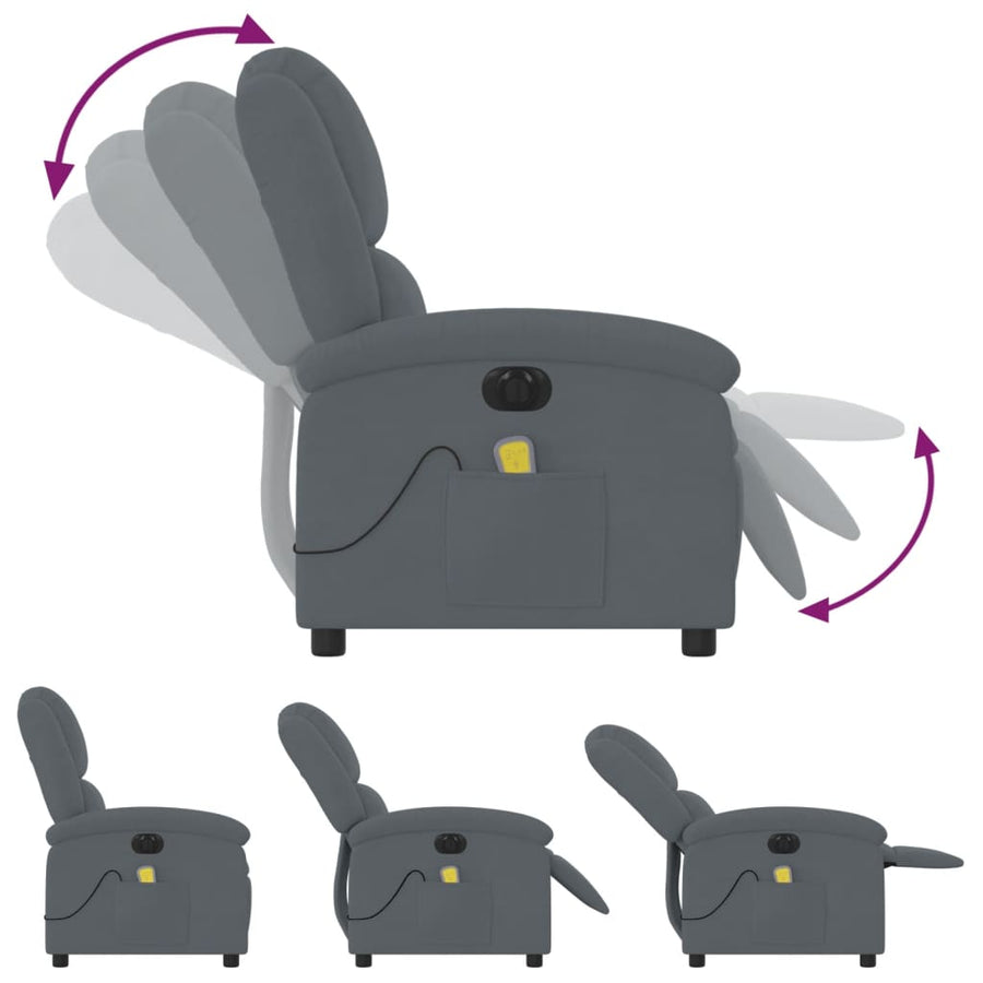 Massagestoel Fluweel Donkergrijs Ja Elektrisch verstelbaar
