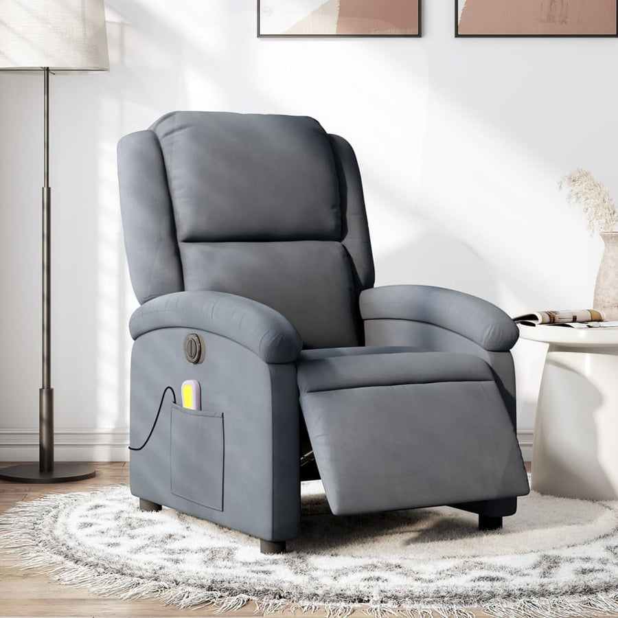 Massagestoel Fluweel Donkergrijs Ja Elektrisch verstelbaar