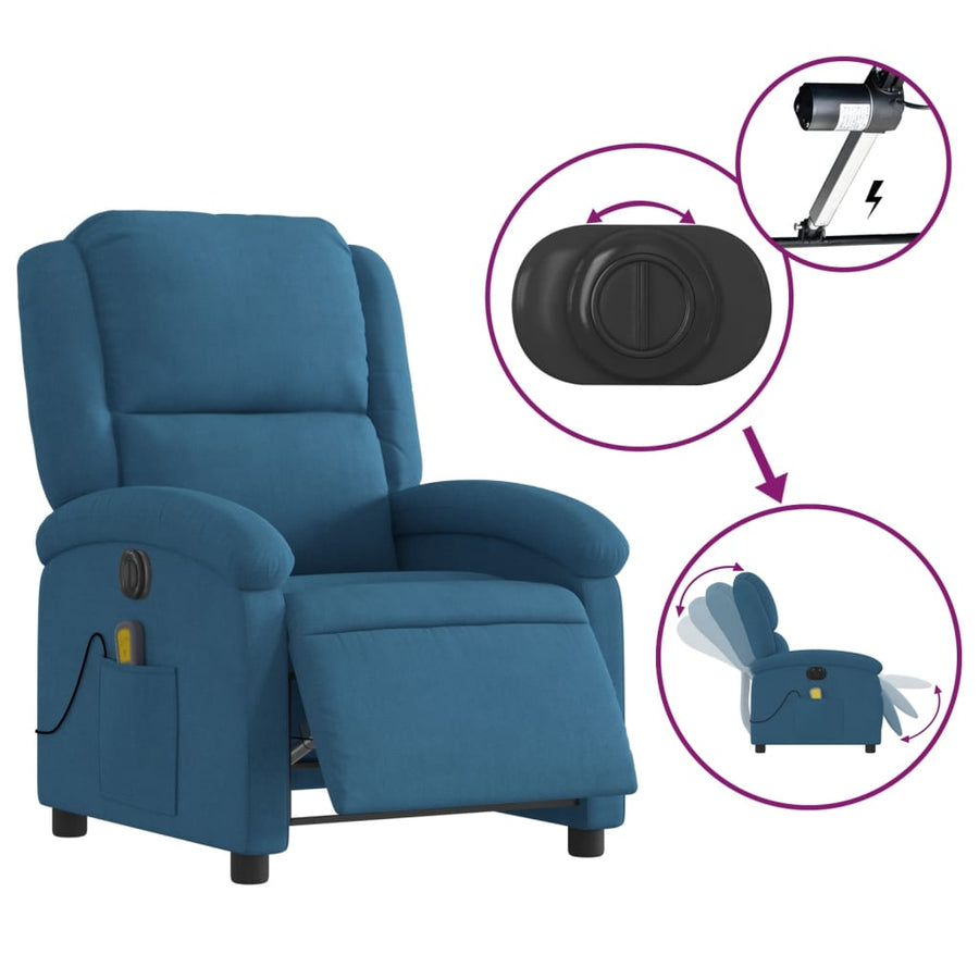 Massagestoel Fluweel Blauw Ja Elektrisch verstelbaar