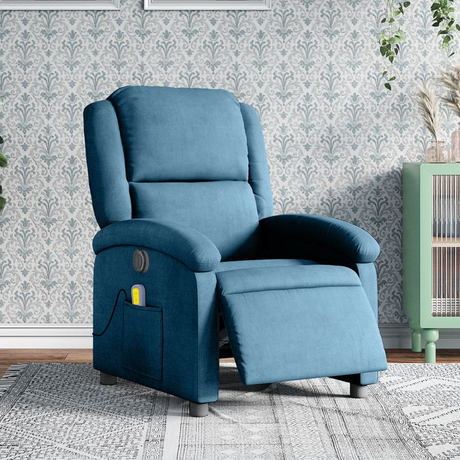 Massagestoel Fluweel Blauw Ja Elektrisch verstelbaar