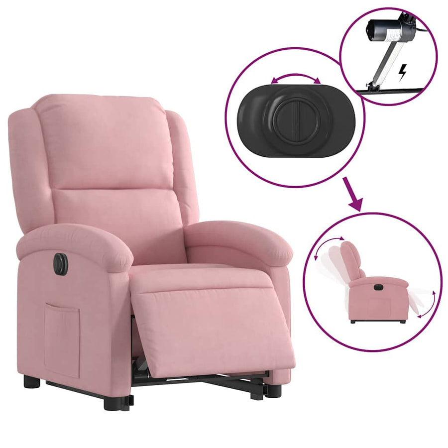Sta-op-stoel elektrisch verstelbaar fluweel roze